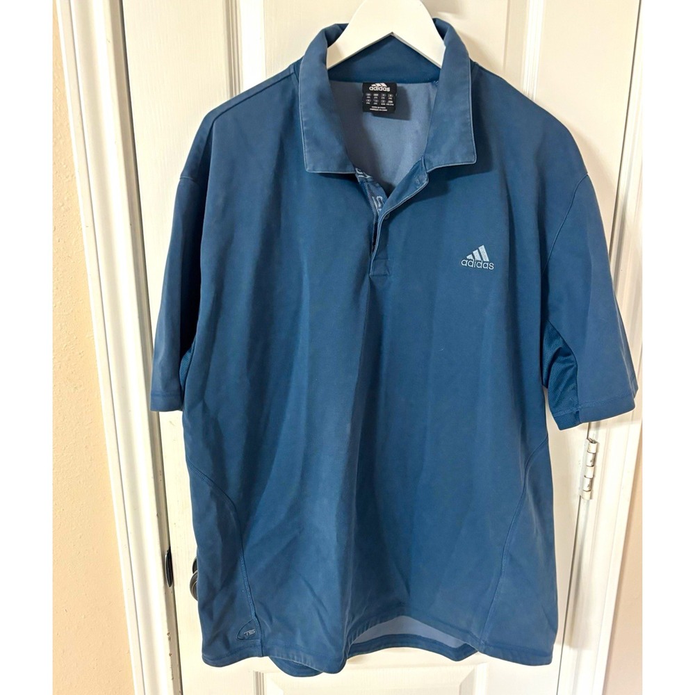 Vintage 2009 Adidas Climalite Golf Polo Shirt Men's 2XL Blue Logo Cotton Blend